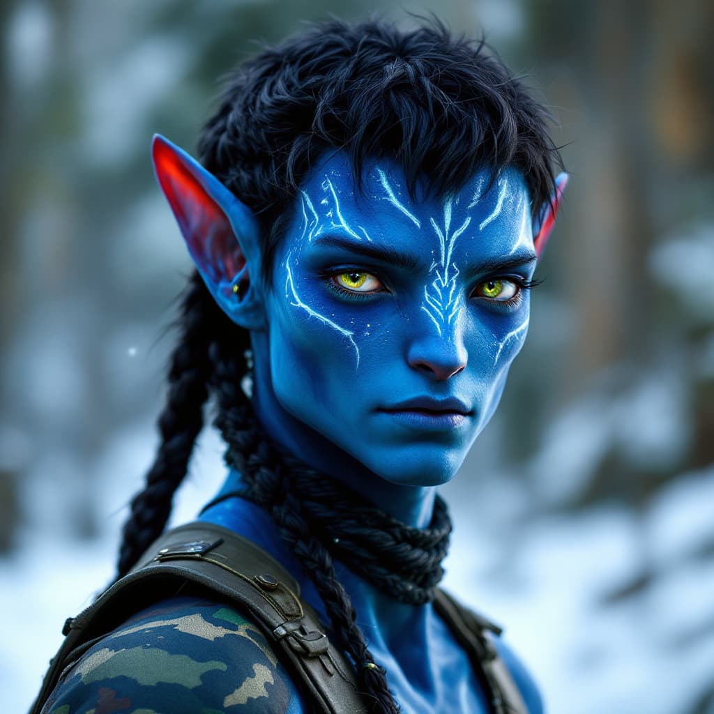 AI generated: A Na'vi avatar from James Cameron's Avatar franchise   All Blue skin beautiful slightly darker blue ...