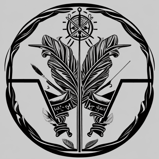 AI generated:  Illustration design, one color logo, balance, law logo, pin, feather,