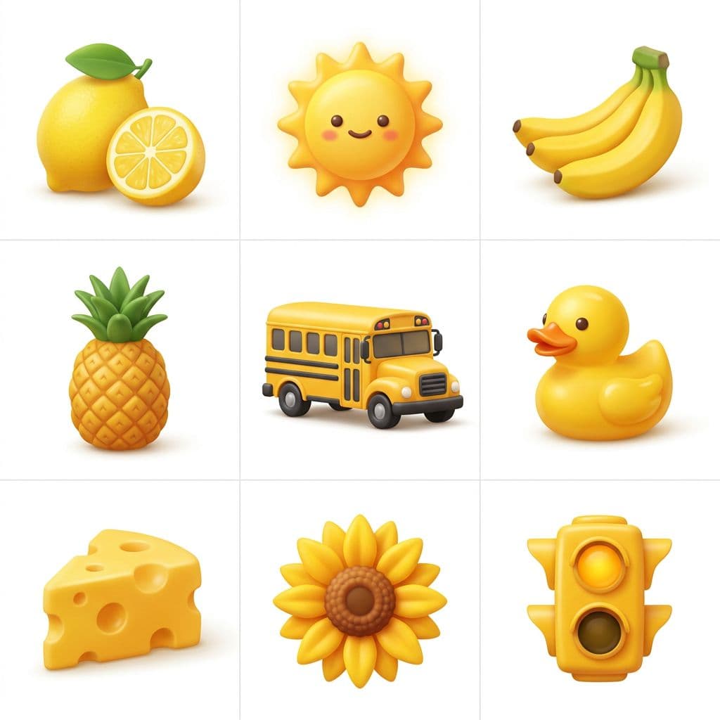 AI generated: Create a collection of icons representing Eleven Yellow, they belong together as a single theme.Put ...