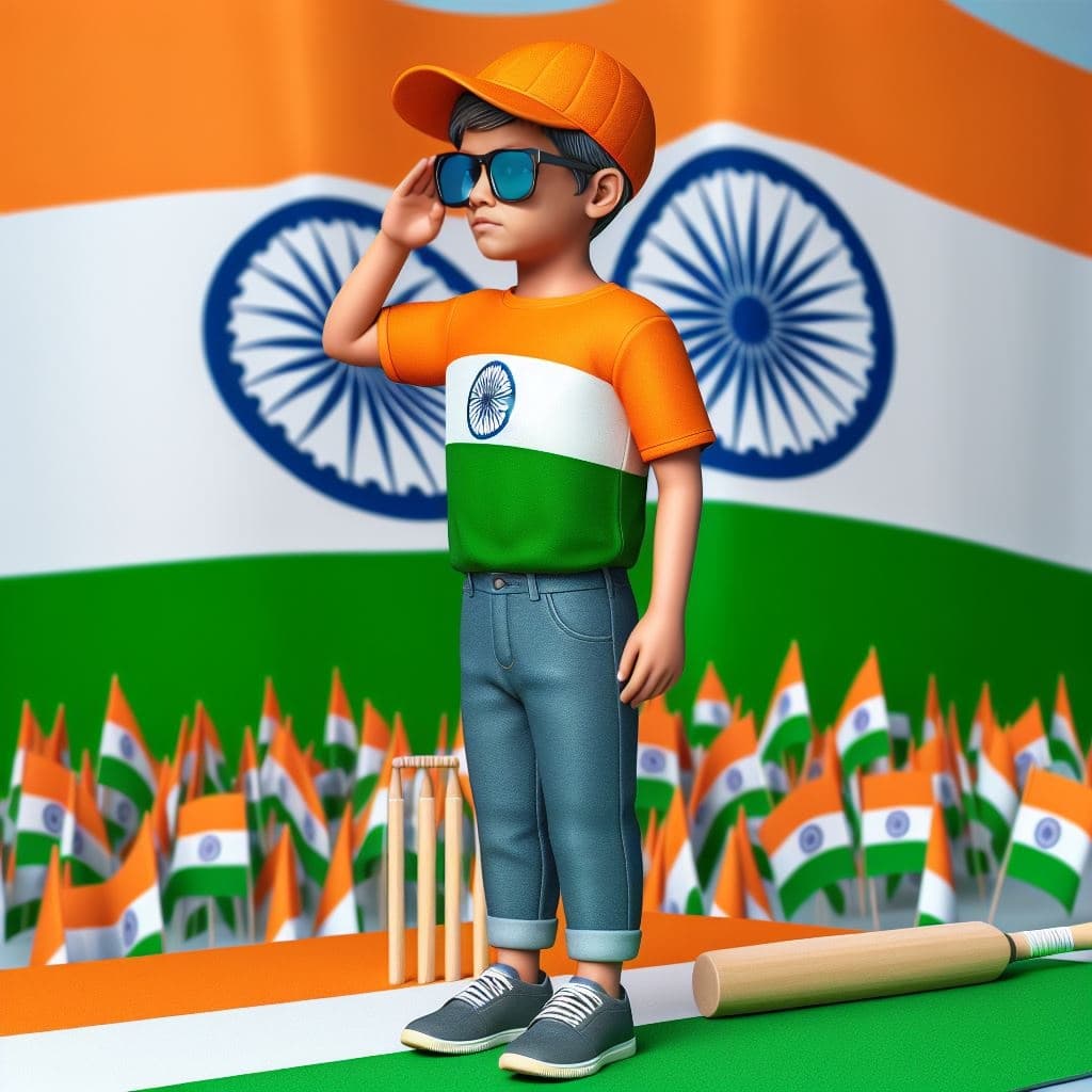 AI generated: Create a 3D illusion for a happy independence day picture where a teenager boy in a india flag tshir...