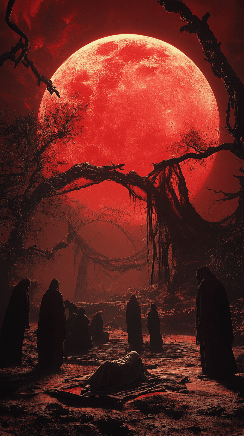 AI generated: A dark, photorealistic, and nightmarish scene depicting a surreal interpretation of a Bedouin funera...