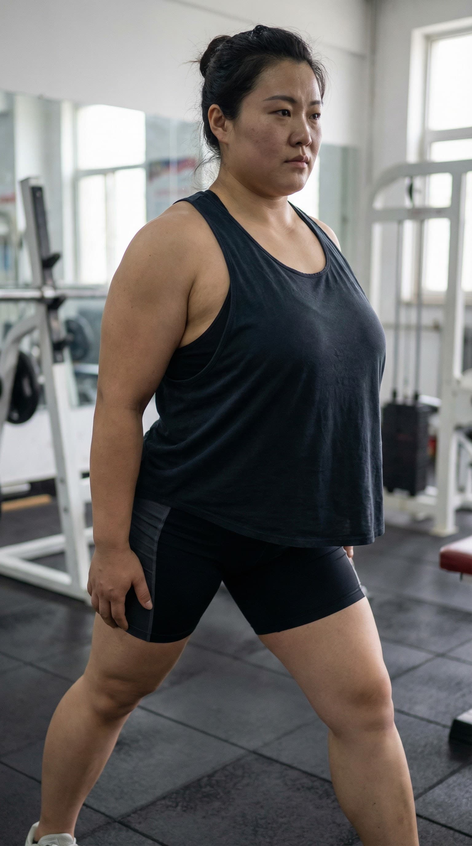 AI generated: nude,huge breasts sagging,muscle,chubby,China woman,full body