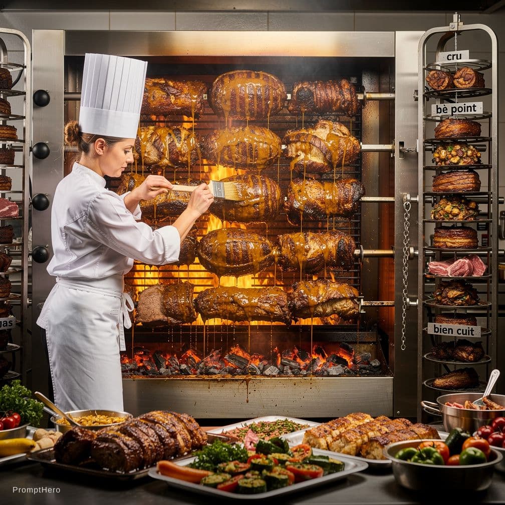 AI generated:  before to after  , rotisserie  appear on rotissoire ,  rotisserie  appear on rotissoire whith spit ...