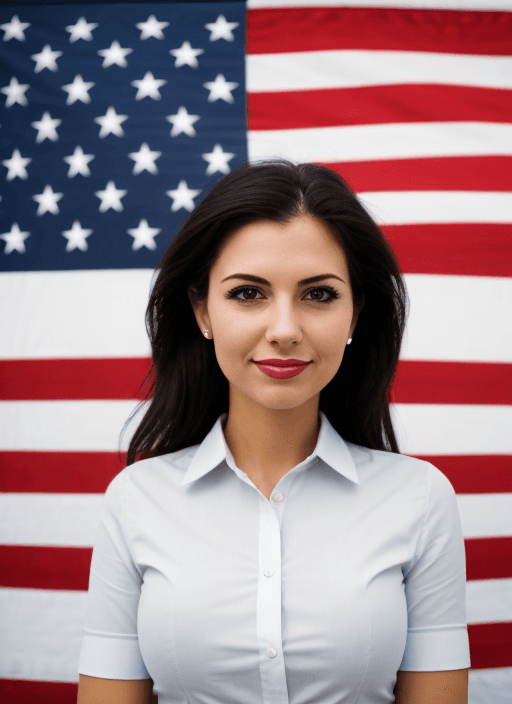 AI generated: Business woman in front of American flag