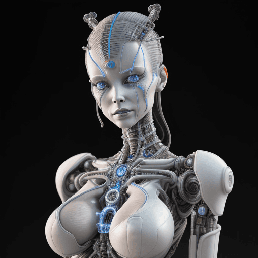 AI generated: exquisitely detailed 3D render of a porcelain-profiled woman android. This cyborg masterpiece stands...