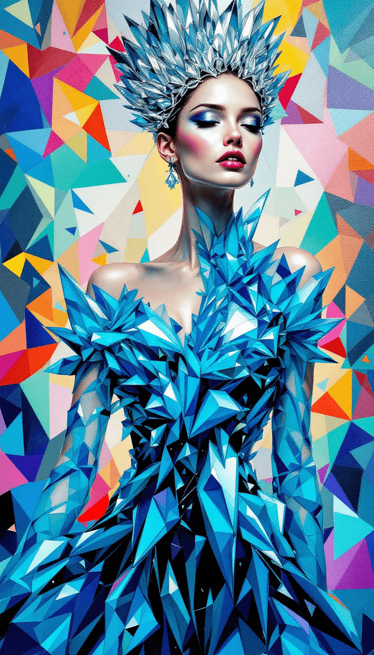 AI generated: A captivating acrylic painting of an abstract female figure adorned in a breathtaking dress, crafted...