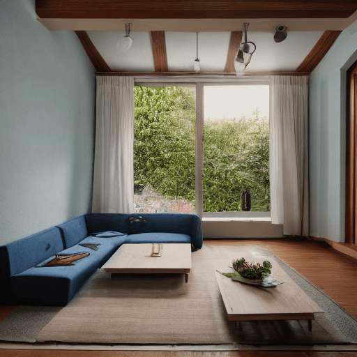 AI generated: High resolution photography interior design, dreamy sunken living room conversation pit, wooden floo...