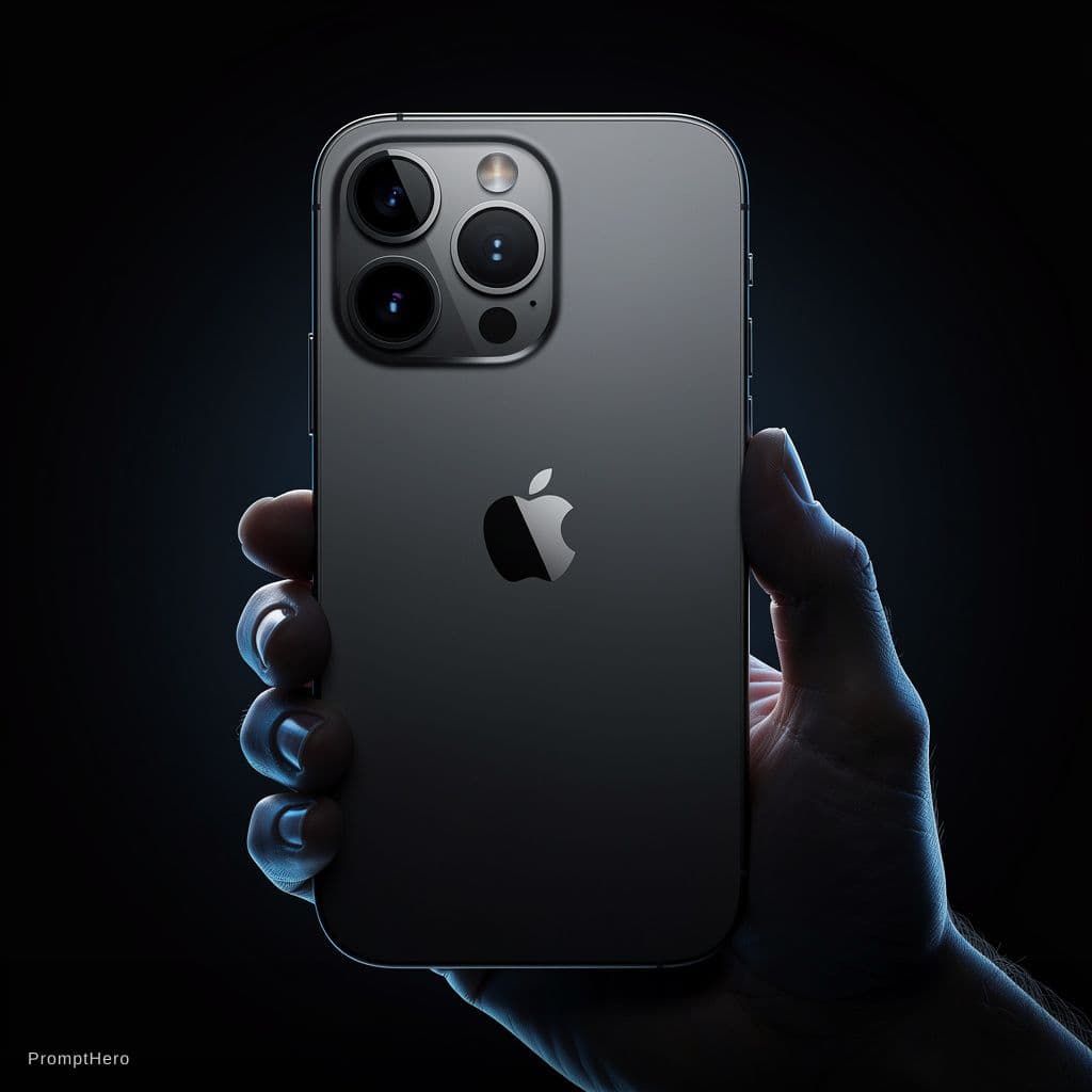 AI generated: Hyperrealistic premium advertising photography, a hand holding an iPhone 17 Pro in Black Titanium co...