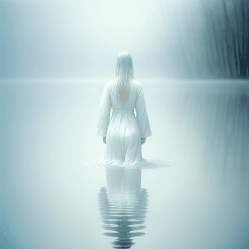 AI generated: a single women standing in a white fire, brushed white paint, by Whitney Sherman, fading off into th...
