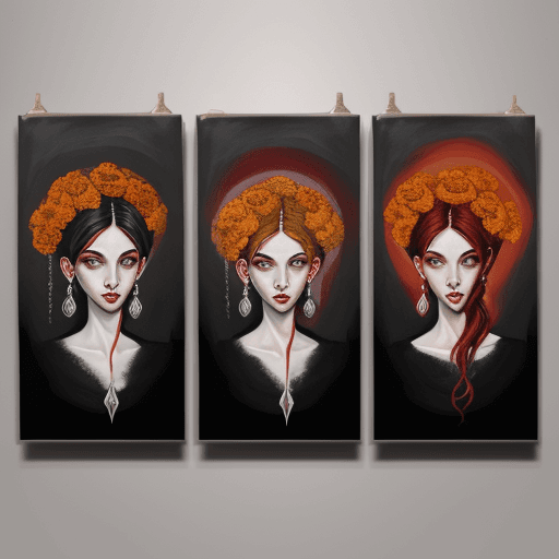 AI generated:  marigold style of el Greco acrylic painting red silver modern color palettes