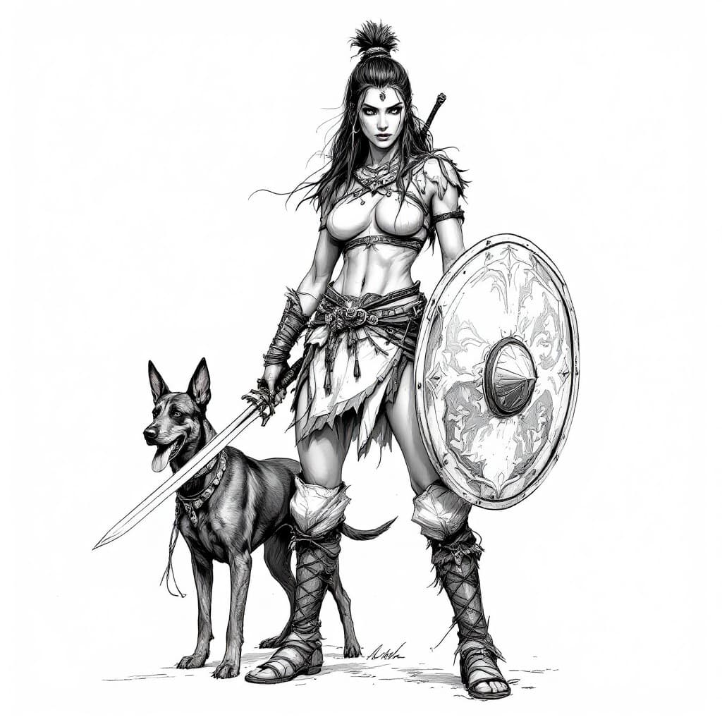 AI generated: Create different highly detailed, Pencil sketch, illustration of a filipino female warrior. She wear...