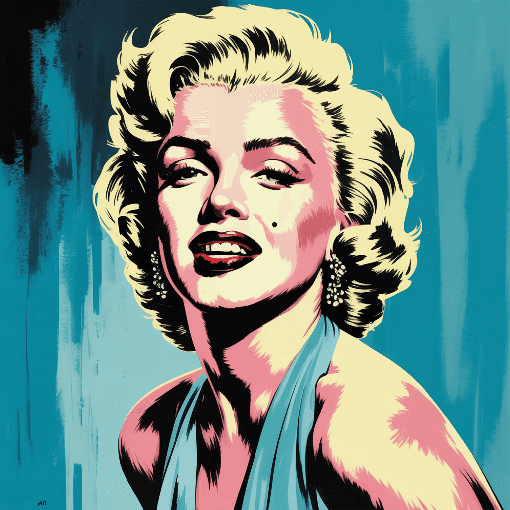 AI generated: Contemporary painting of Marilyn Monroe, dressed in fashionable clothes, glamour, creative, poster s...