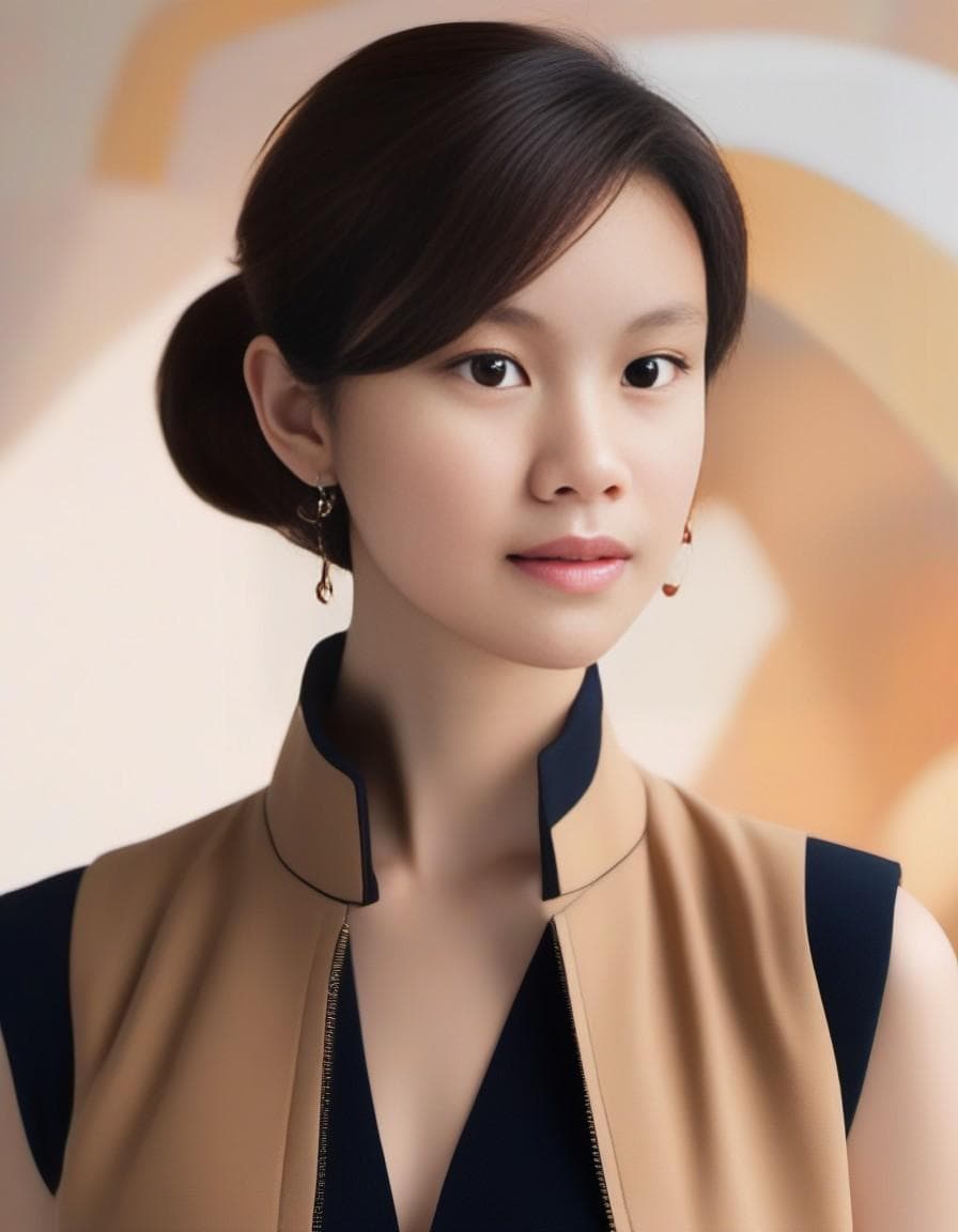 AI generated: An image captures the presence of a woman standing confidently, directly facing the camera with a su...