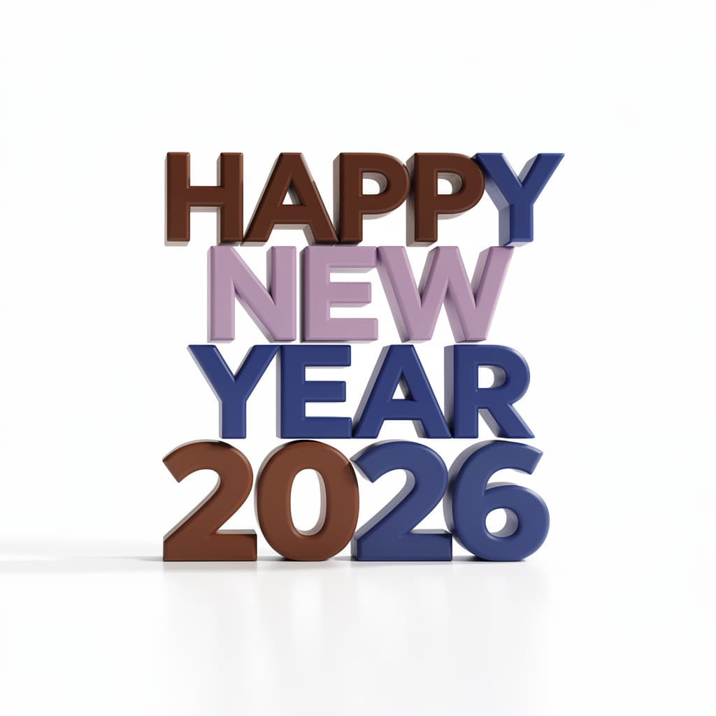 AI generated: photorealistic, high resolution rendering, human of lettering, "HAPPY NEW YEAR 2026", used color is ...