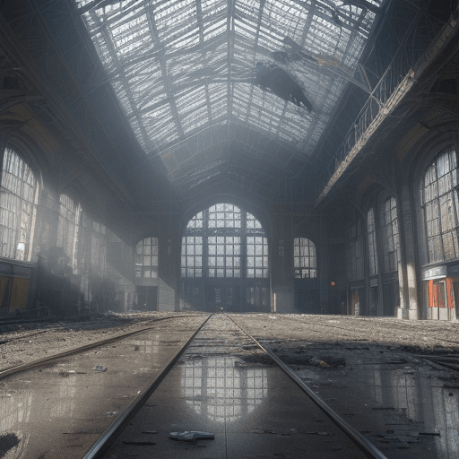 AI generated: Hyper realistic eye level photo of the inside of the trainstation in Brussel, bits off daylight shin...