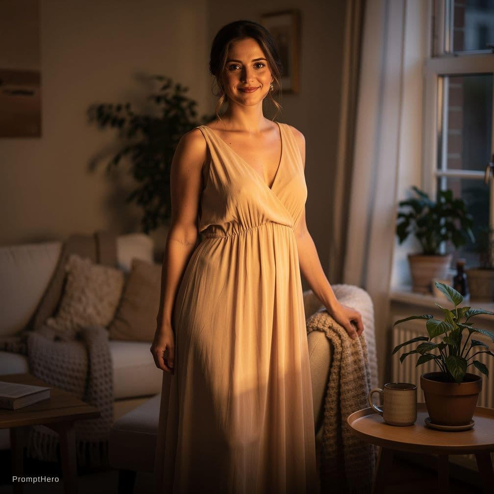 AI generated: She wants Remove her dress with a pleasant moody feel and touching her breasts



