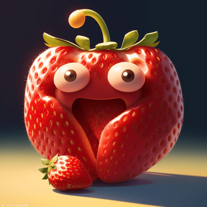 AI generated: A happy cartoon strawberry fruit, Pixar Style, perfect composition, 8k artistic photography, photore...
