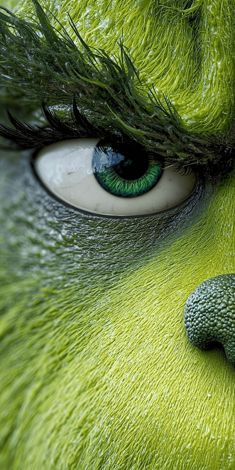 AI generated: ultra-realistic photo of the Grinch, close-up, face only --chaos 75 --ar 1:2 --raw --stylize 750