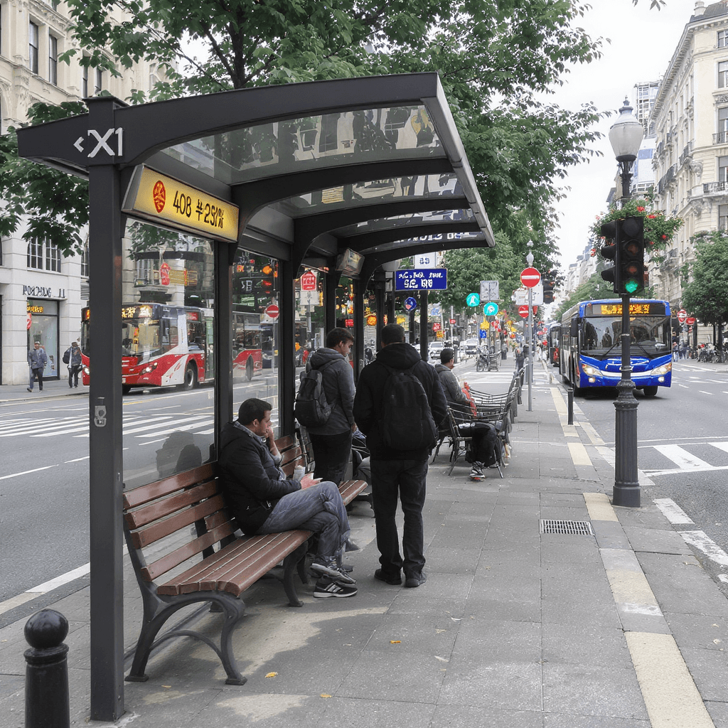 AI generated: Buscer plaing in Chicagp atg a busstop with few listeners
