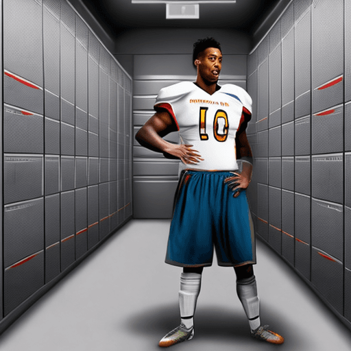 AI generated: a hyper realistic male football player standing in a locker room