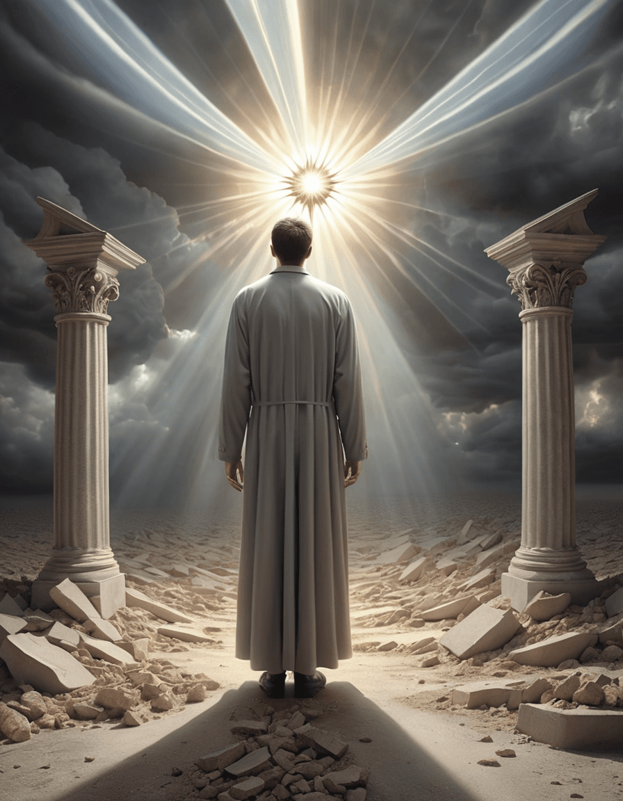 AI generated: cg art, surrealism and absurdres, supernatural, forlorn fantasy, liberation from mortality, god rays