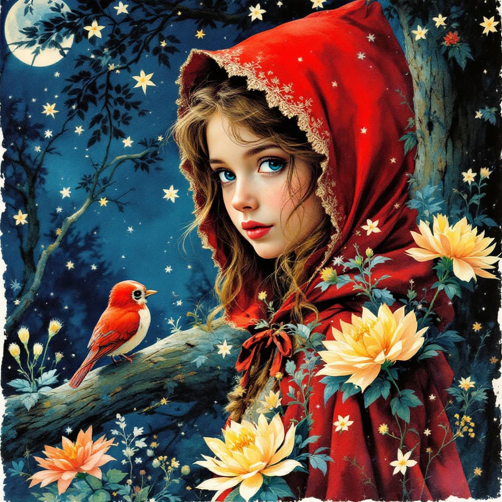 AI generated: Mail art, double exposure effect. Mary Blair, Edmund Dulac, Fragonard, fairytale, dreamland. Christo...
