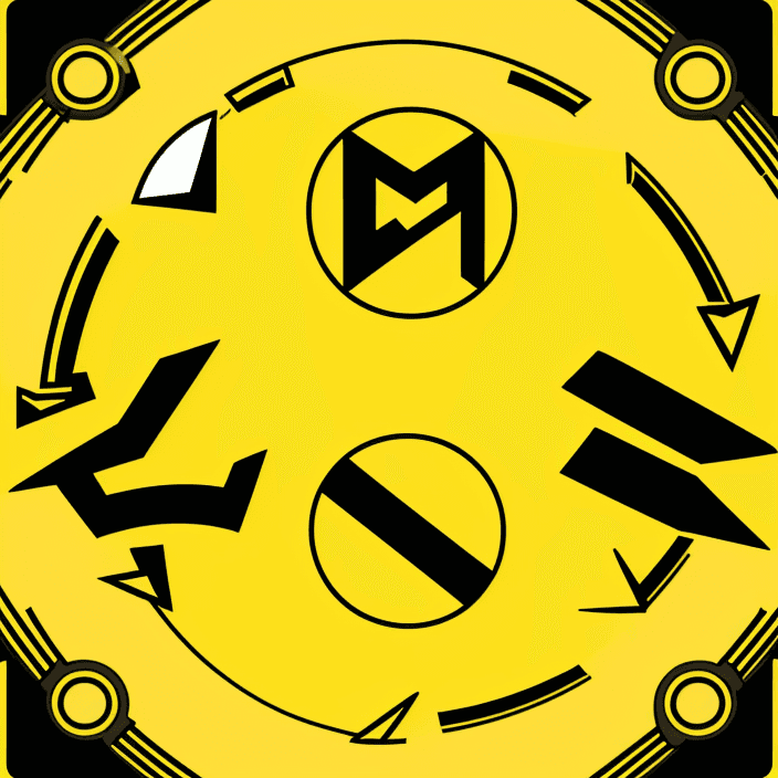 AI generated: logo, cartoon warior inside yellow circle, yellow theme