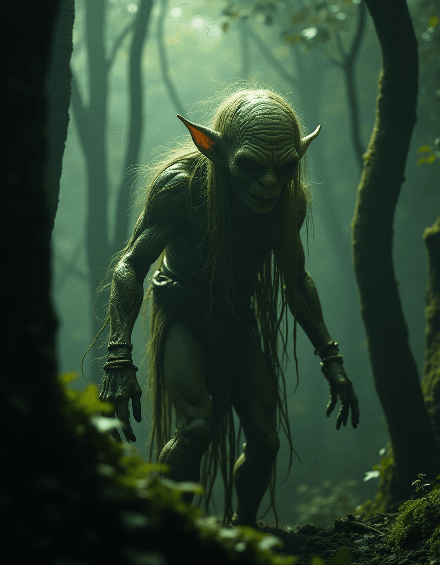 AI generated: Gollum in the forest, shiny, highly detailed, photorealistic, dynamic light, extreme nightmare versi...