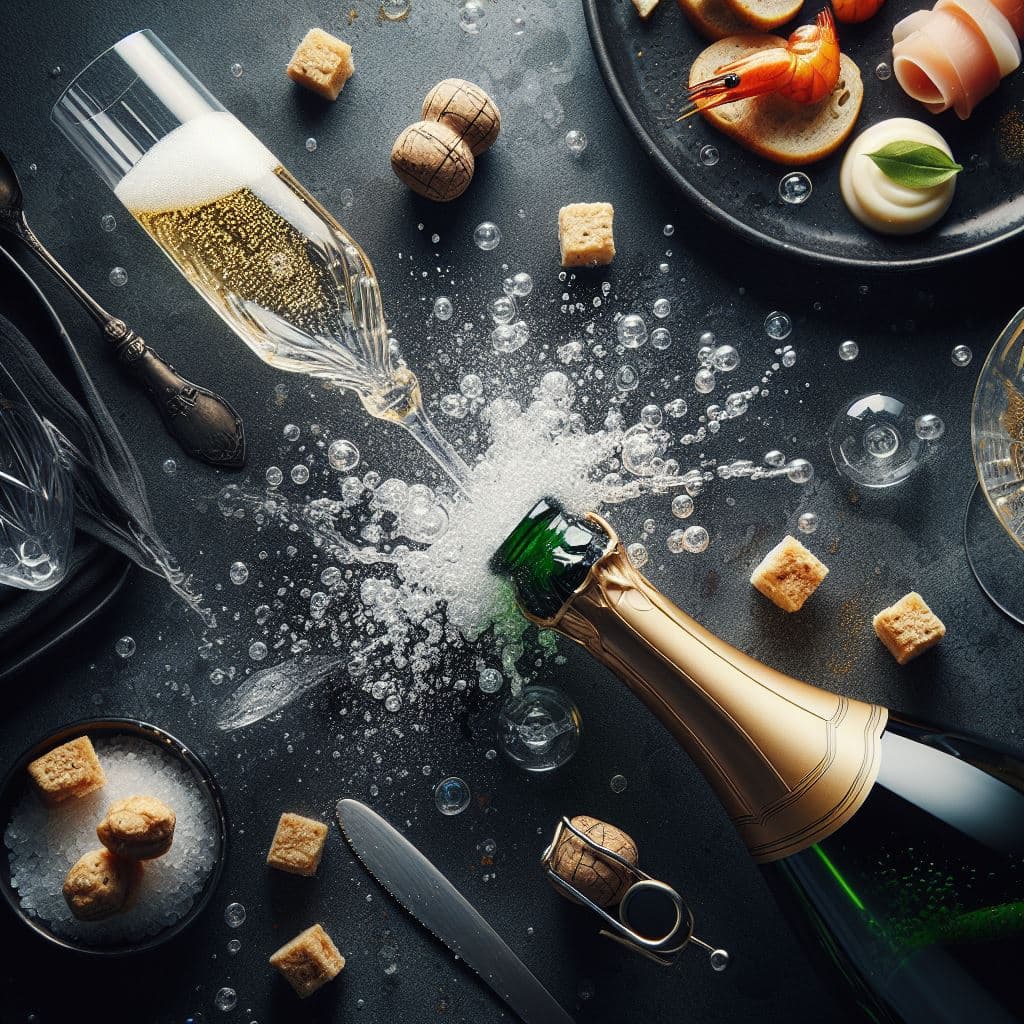 AI generated: Champagne bottle, top view