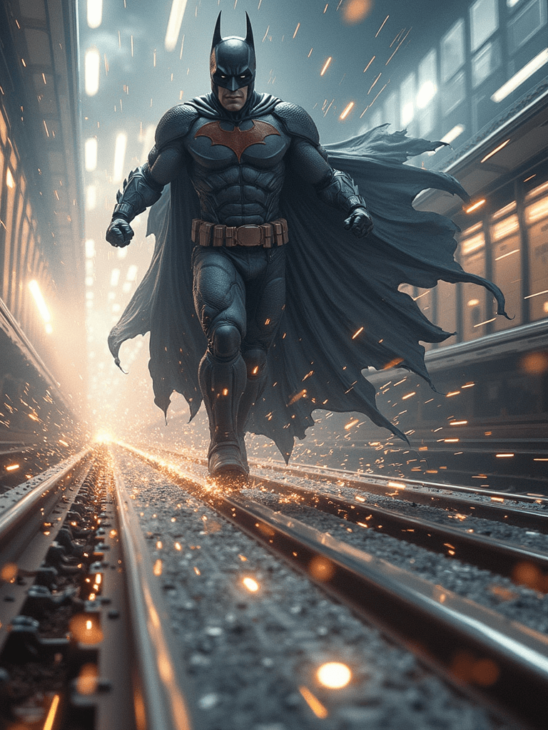 AI generated: (masterpiece, best quality, ultra-detailed), cinematic close-up of Batman in a heroic pose, cape spr...
