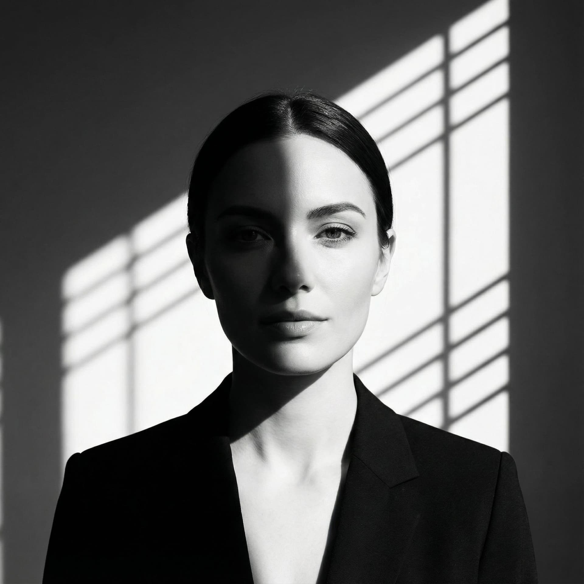 AI generated: a black and white photo of a woman with shadow., in the style of minimalist beauty, light bronze and...