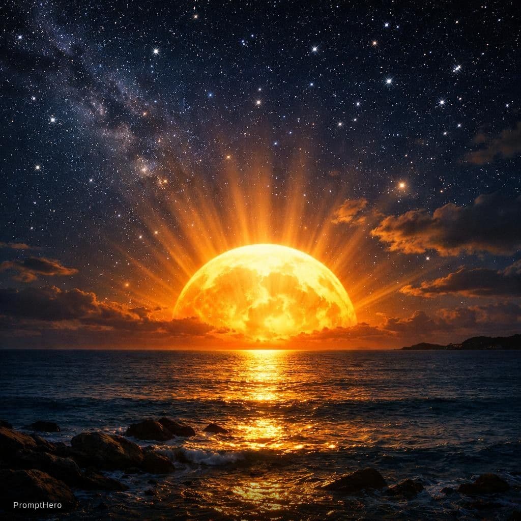 AI generated: Un hermoso sol sale de noche
