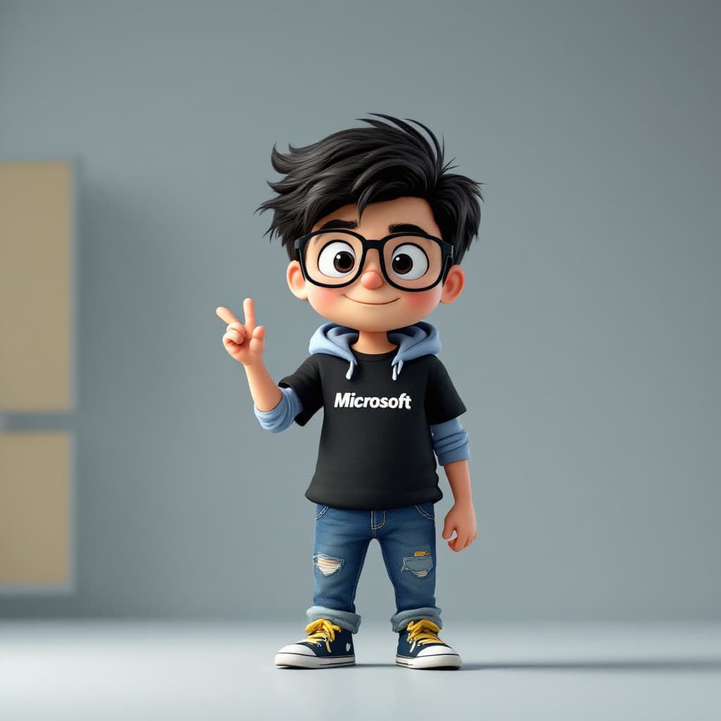 AI generated: Generate 30 of an animated character in disney pixar chibi style. wearing eyeglasses, black hair sta...