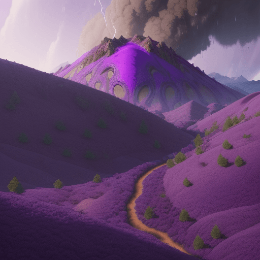 AI generated:  Hills in the back in different tones of purple, the letter "P" on focus is drippin, melting, extrem...
