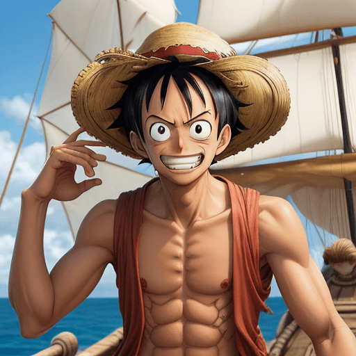 AI generated: Create an ultra-realistic upper-body image of Luffy Monkey D Luffy from One Piece framed from the sh...