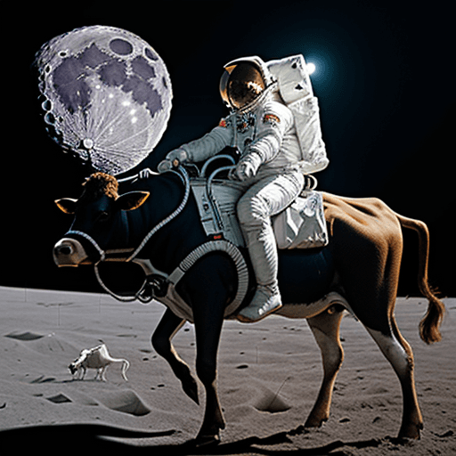 AI generated: An astronaut ridding a cow over the moon