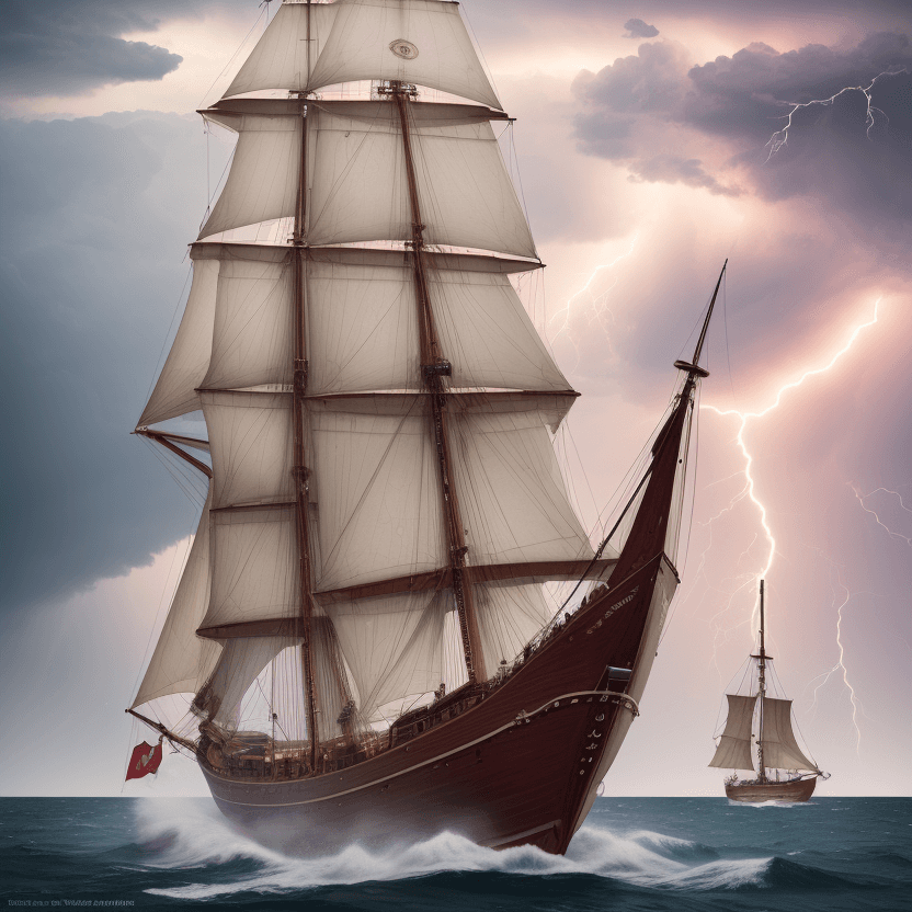AI generated: schooner, heavy lightning, 8k