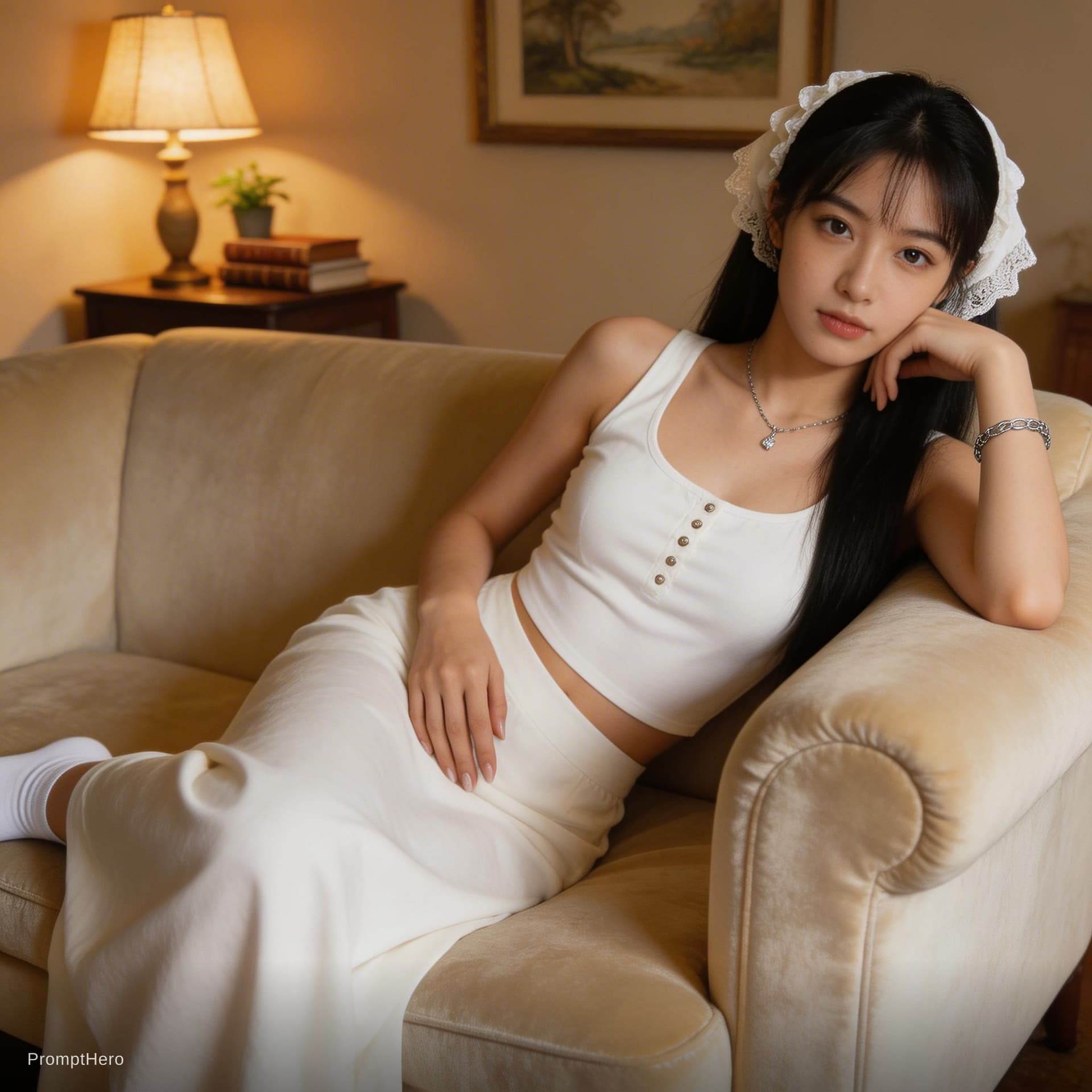 AI generated: A highly detailed, photorealistic, cinematic horizontal medium shot of a stunning young East Asian w...