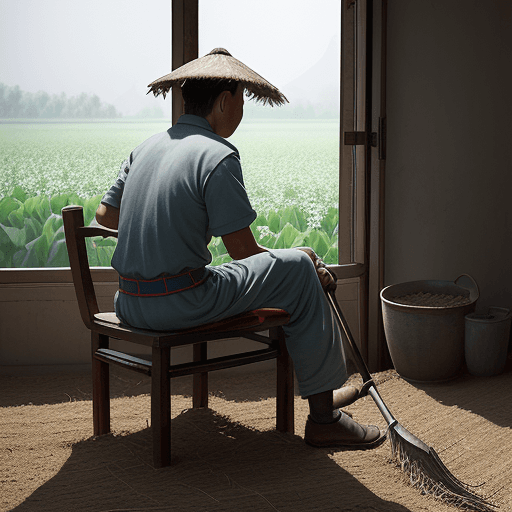 AI generated: High resolution photography interior design. a chinese middle age farmer, he is outside and cultivat...