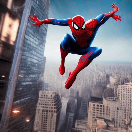 AI generated: Spider man in dynamic jump, highly detailed, packed with hidden details, style, high dynamic range, ...