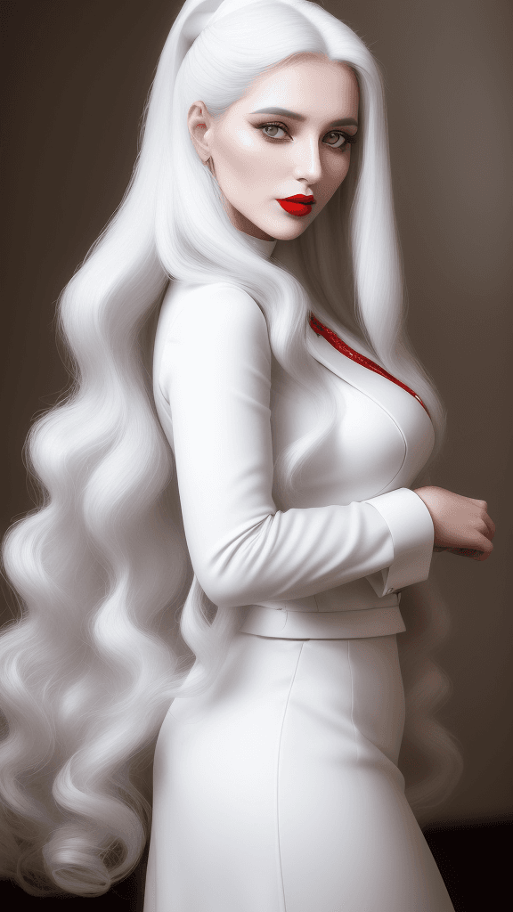 AI generated: arafed woman with long hair and white lipstick posing for a picture, ekaterina, profile image, red l...