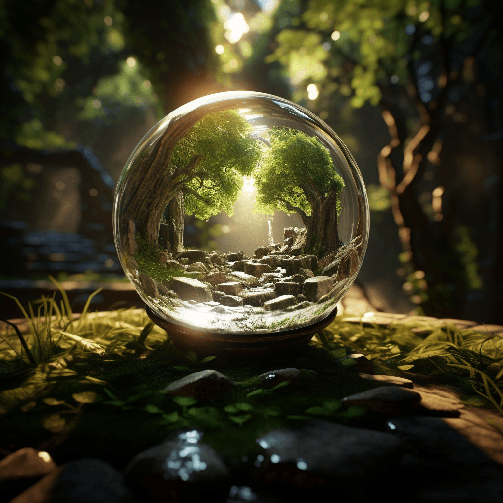 AI generated: a world within a world within a glassbowl  –upbeta, epic,  hyper realistic, unreal engine 5.2, 8k qu...