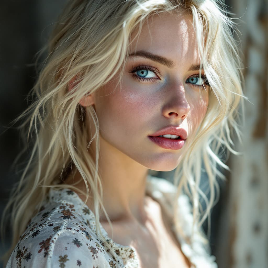 AI generated: white skin blonde with skinny hot face blue eyes 