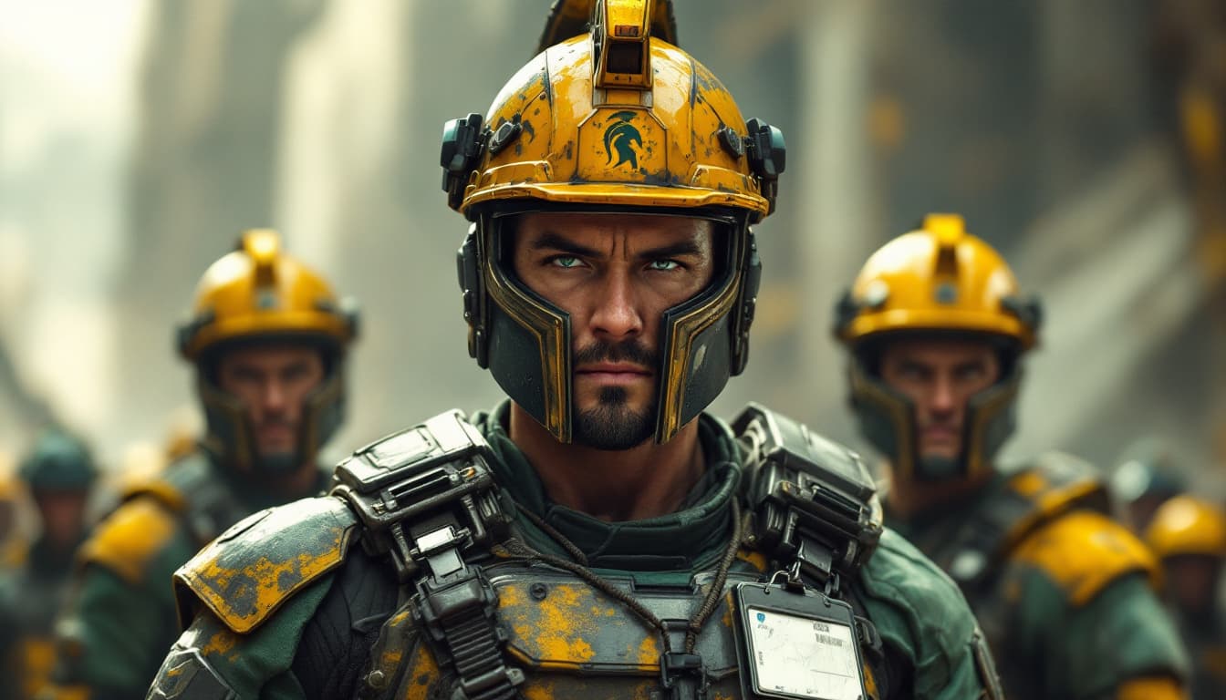 AI generated: 3 spartan in full battle gear standing facing exactly in front of camera, his eyes looked sharp, in ...
