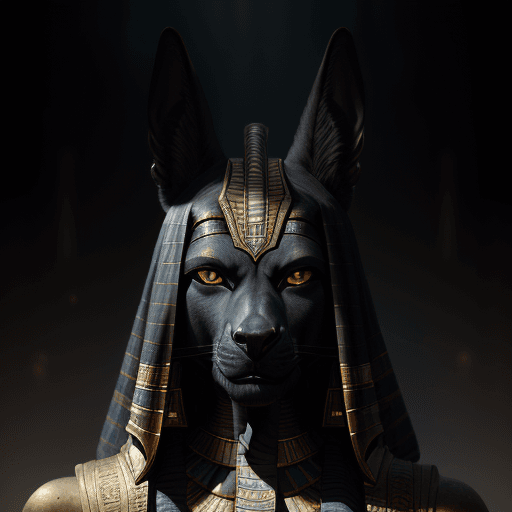 AI generated: portrait of Egyptian god Anubis hyper-detailed eyes, hyper-realism extremely detailed epic masterpie...