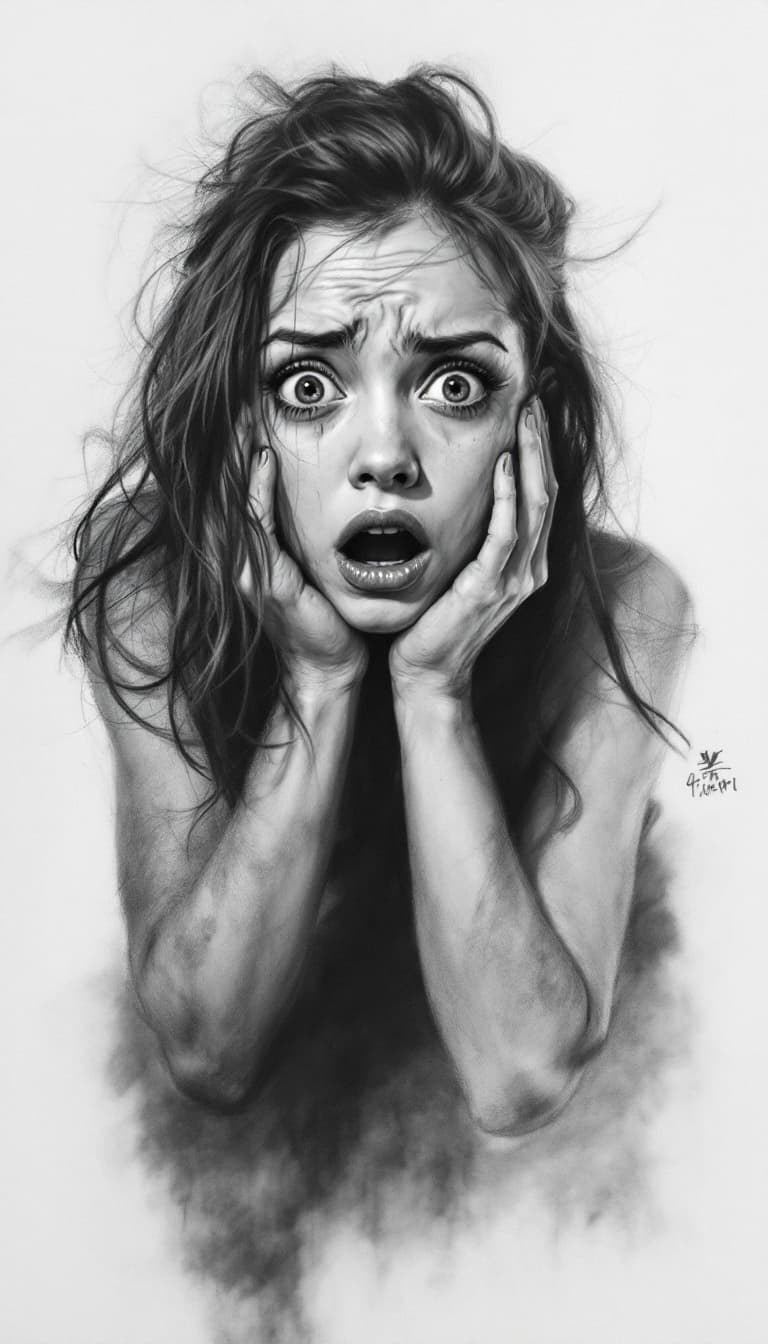 AI generated: Girl, charcoal sketch, scared, 