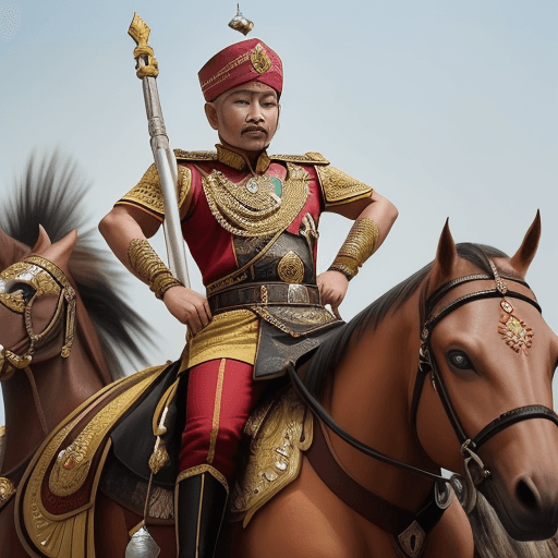 AI generated: seorang sultan dari kota cirebon, indonesia, sedang berdiri ditengah masyarakatnya,