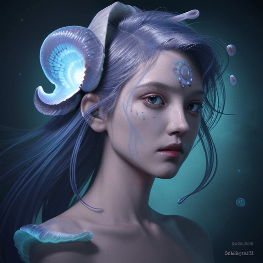 AI generated: Goddess close-up portrait ribcagel. jellyfish phoenix head, nautilus, orchid, skull, betta fish, bio...