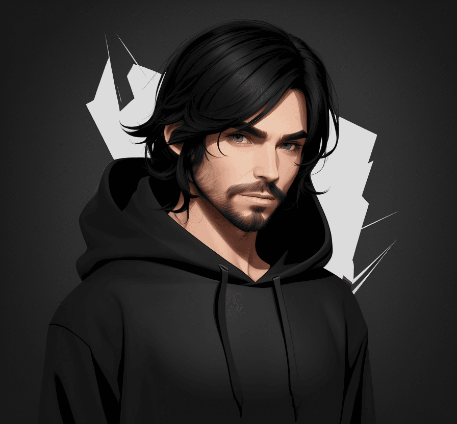 AI generated: Create 1 male character, solo, wearing Hoodie, small short beard, long straight black hair,  simple,...
