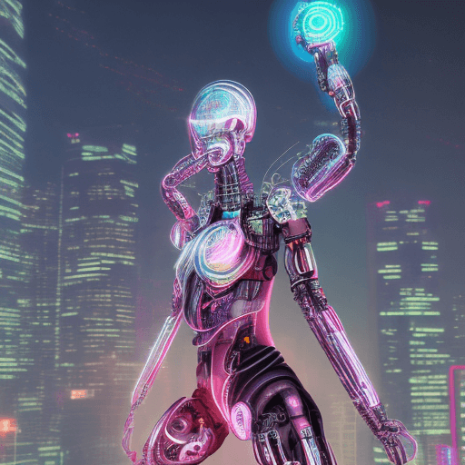 AI generated: A female cyborg demon, neon, tokyo skyline, bokeh, | centered| intricate| highly detailed| breathtak...